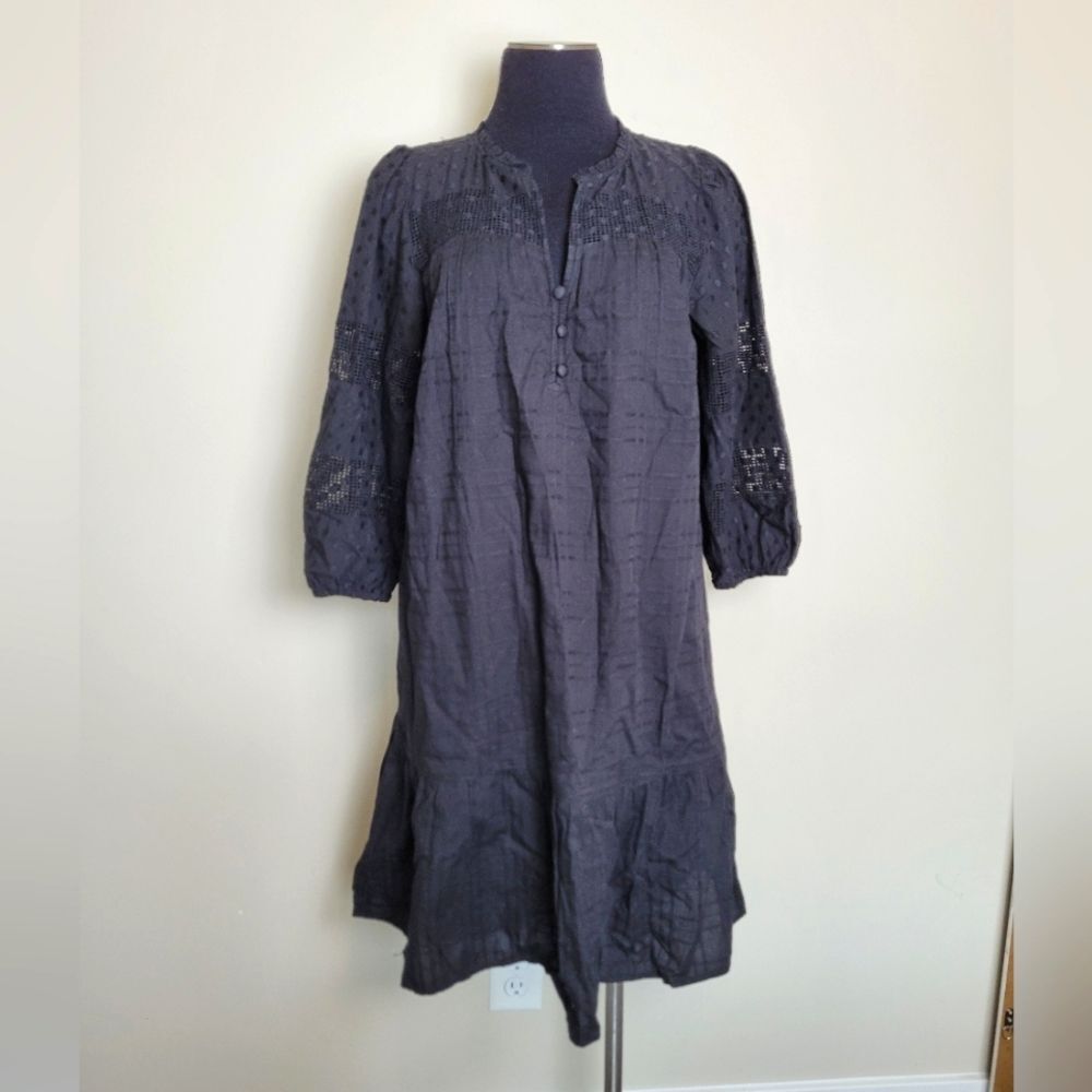 LOFT Navy Midi Peasant Dress with Crochet Sleeves